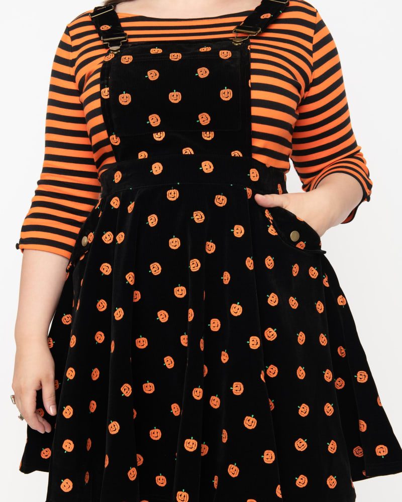 Unique Vintage Black Orange Pumpkin Patch Corduroy Brionne Pinafore